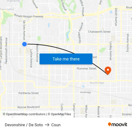 Devonshire / De Soto to Csun map