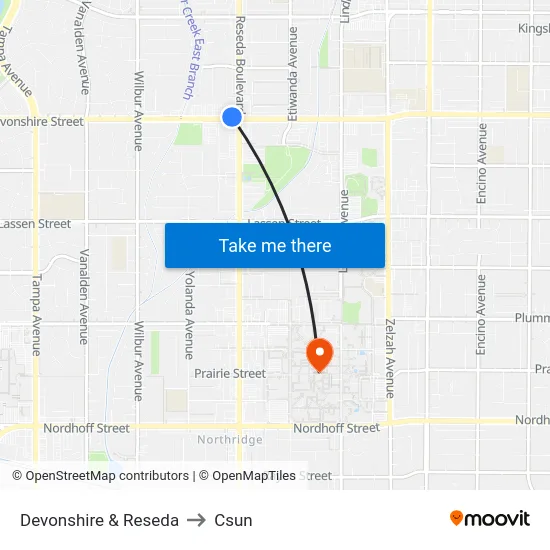 Devonshire & Reseda to Csun map