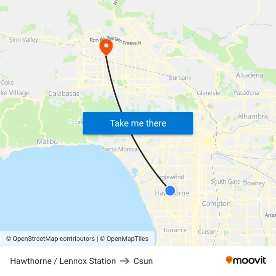 Hawthorne / Lennox Station to Csun map