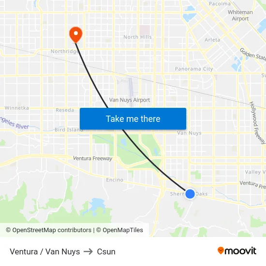 Ventura / Van Nuys to Csun map