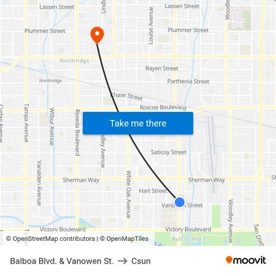 Balboa Blvd. & Vanowen St. to Csun map