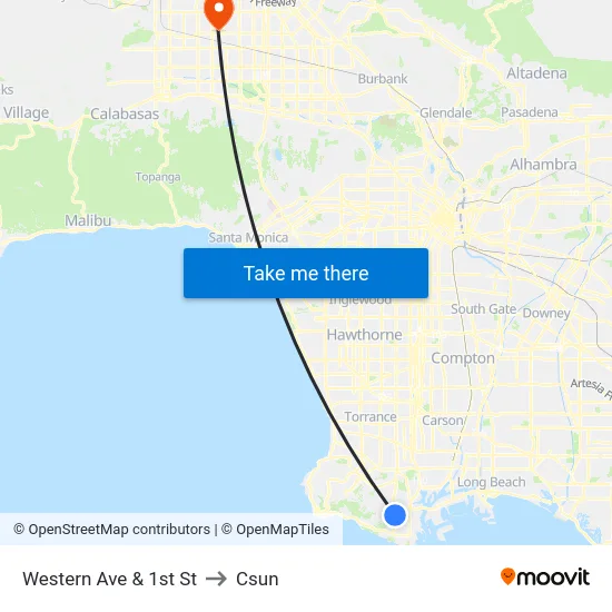 Western Ave & 1st St to Csun map