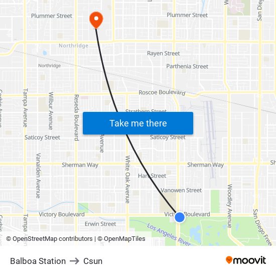 Balboa Station to Csun map