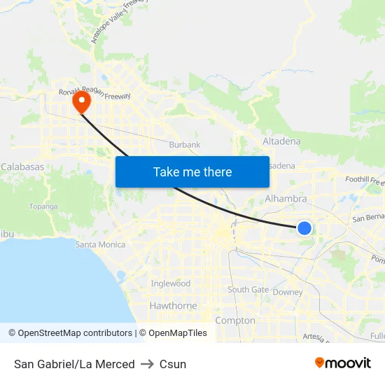 San Gabriel/La Merced to Csun map