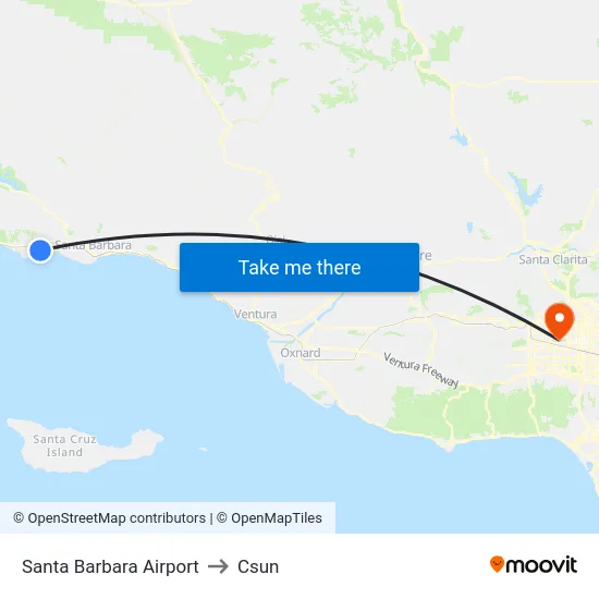 Santa Barbara Airport to Csun map