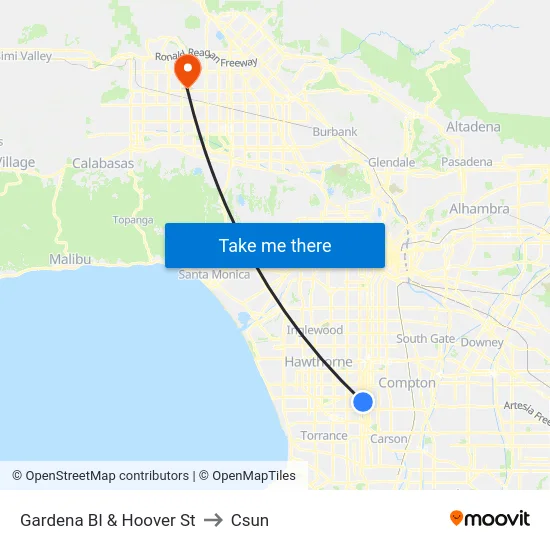 Gardena Bl & Hoover St to Csun map