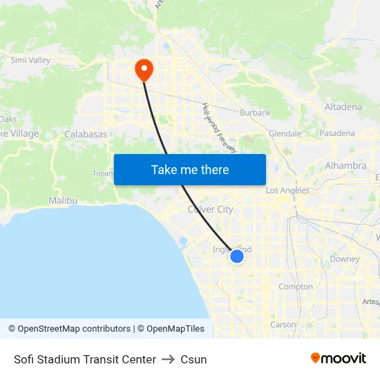 Sofi Stadium Transit Center to Csun map