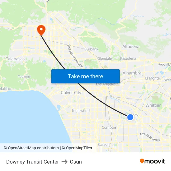 Downey Transit Center to Csun map