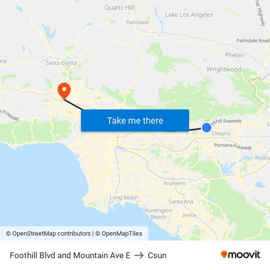 Foothill Blvd and Mountain Ave E to Csun map