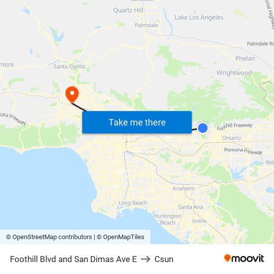 Foothill Blvd and San Dimas Ave E to Csun map