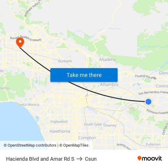 Hacienda Blvd and Amar Rd S to Csun map