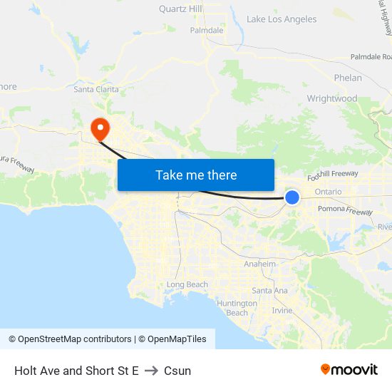 Holt Ave and Short St E to Csun map