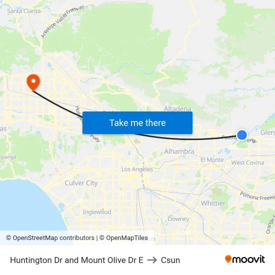 Huntington Dr and Mount Olive Dr E to Csun map