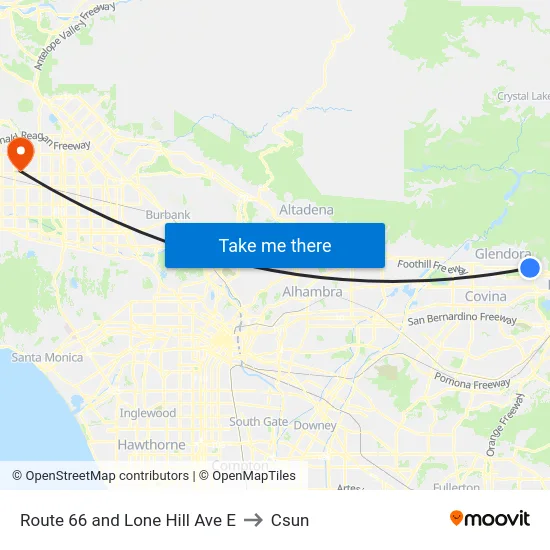 Route 66 and Lone Hill Ave E to Csun map