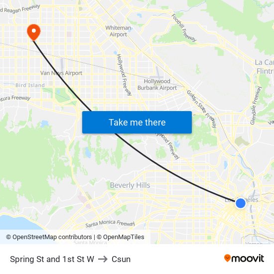 Spring St and 1st St W to Csun map