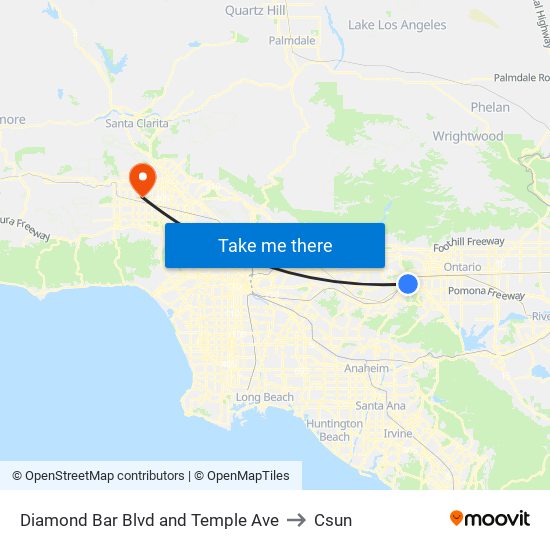 Diamond Bar Blvd and Temple Ave to Csun map