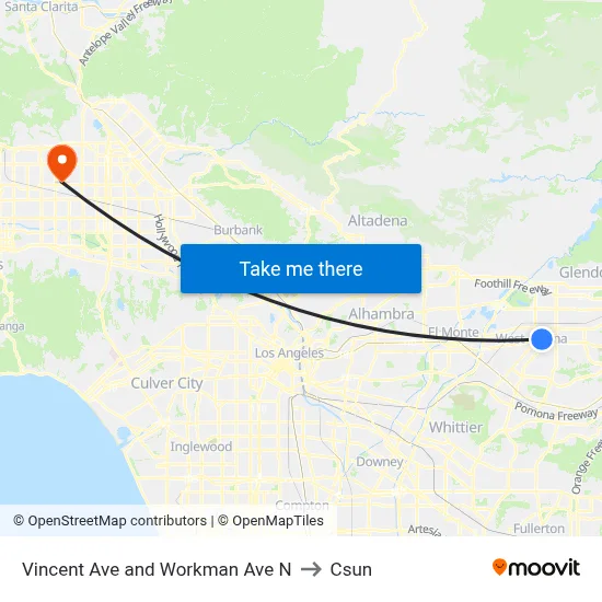 Vincent Ave and Workman Ave N to Csun map