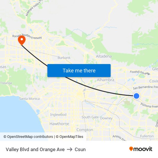 Valley Blvd and Orange Ave to Csun map