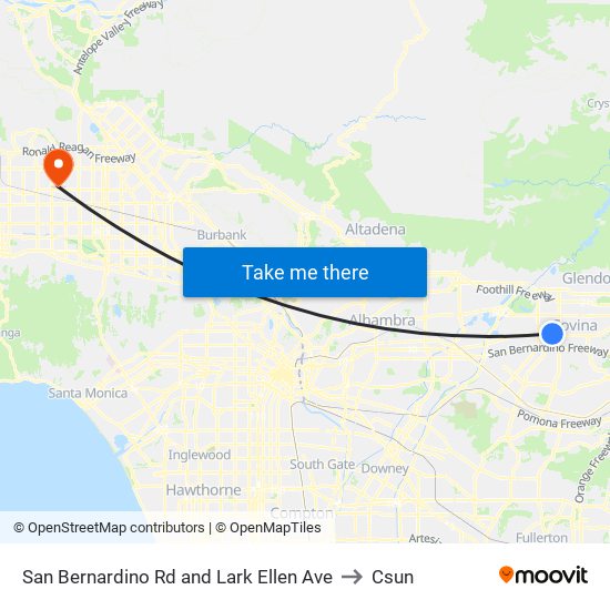 San Bernardino Rd and Lark Ellen Ave to Csun map