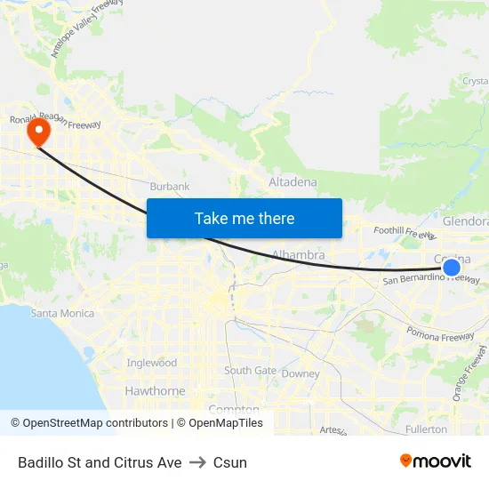 Badillo St and Citrus Ave to Csun map
