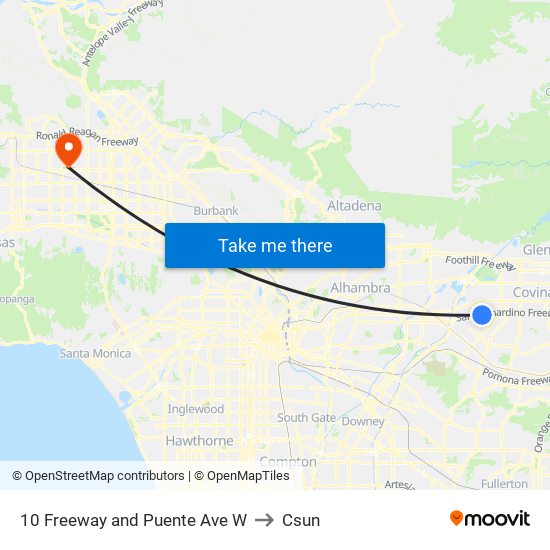 10 Freeway and Puente Ave W to Csun map