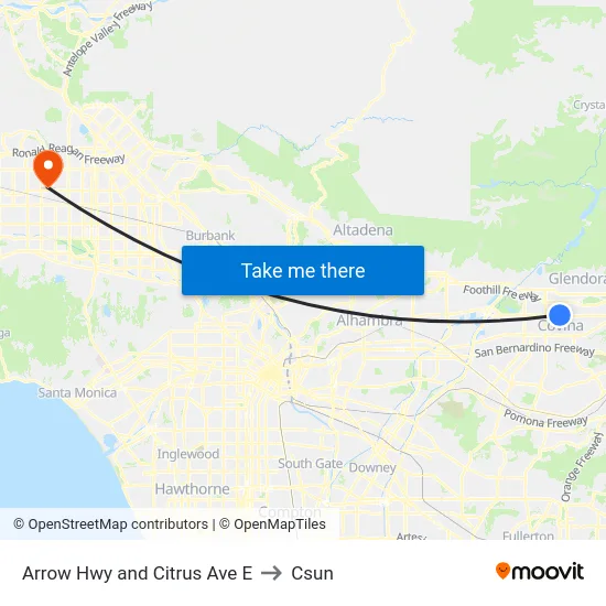 Arrow Hwy and Citrus Ave E to Csun map