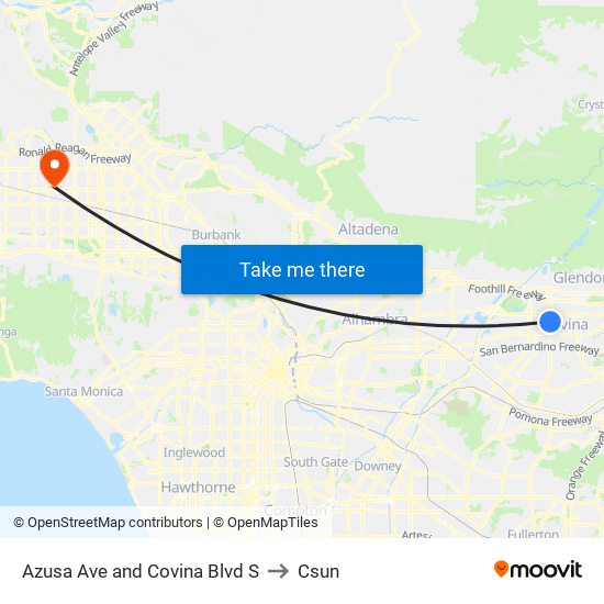 Azusa Ave and Covina Blvd S to Csun map