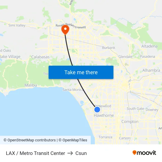 LAX / Metro Transit Center to Csun map