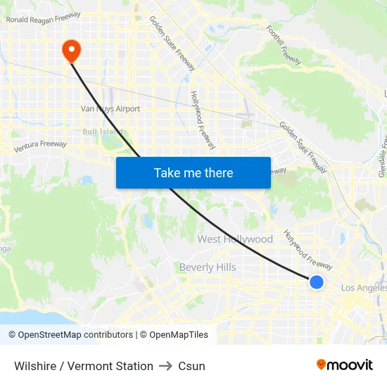 Wilshire / Vermont Station to Csun map