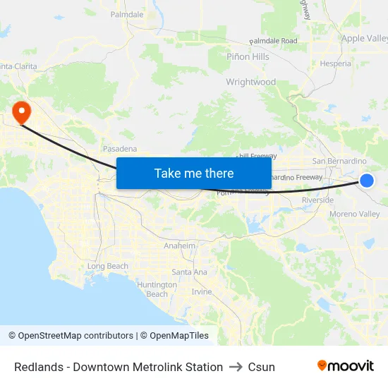 Redlands - Downtown Metrolink Station to Csun map