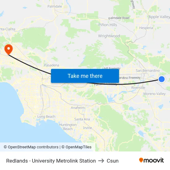 Redlands - University Metrolink Station to Csun map