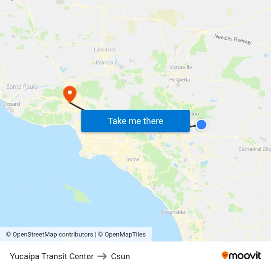 Yucaipa Transit Center to Csun map