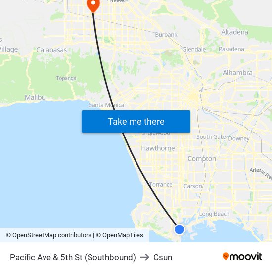 Pacific Ave & 5th St (Southbound) to Csun map