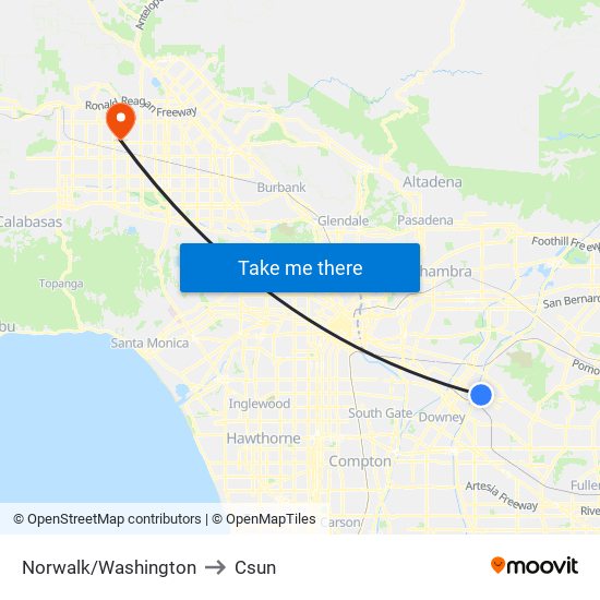 Norwalk/Washington to Csun map