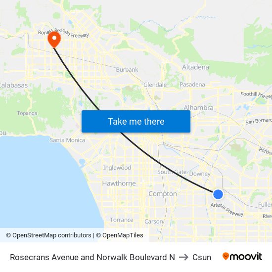 Rosecrans Avenue and Norwalk Boulevard N to Csun map