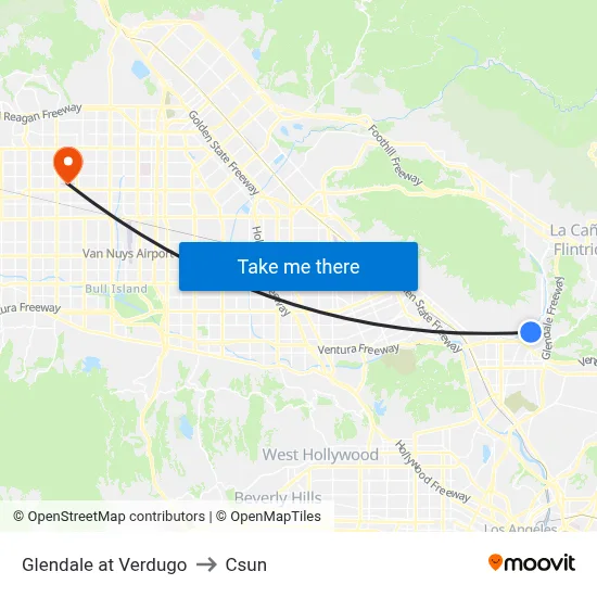 Glendale at Verdugo to Csun map