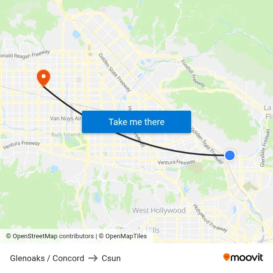 Glenoaks / Concord to Csun map