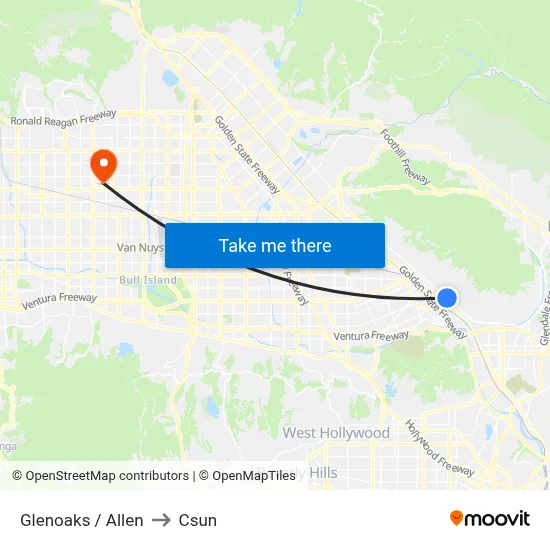 Glenoaks / Allen to Csun map