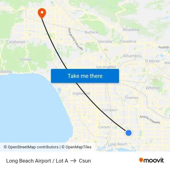 Long Beach Airport / Lot A to Csun map