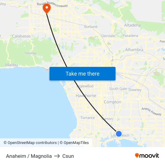Anaheim / Magnolia to Csun map