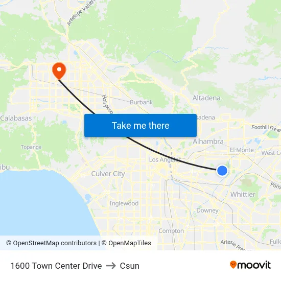 1600 Town Center Drive to Csun map