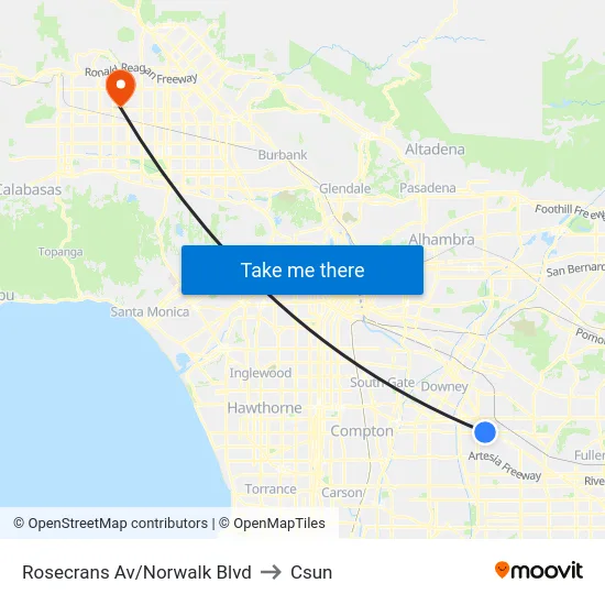 Rosecrans Av/Norwalk Blvd to Csun map