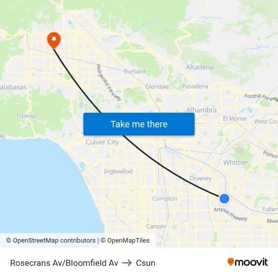 Rosecrans Av/Bloomfield Av to Csun map