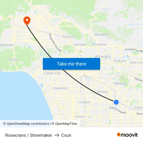 Rosecrans / Shoemaker to Csun map