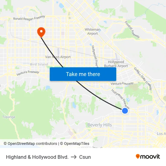 Highland & Hollywood Blvd. to Csun map