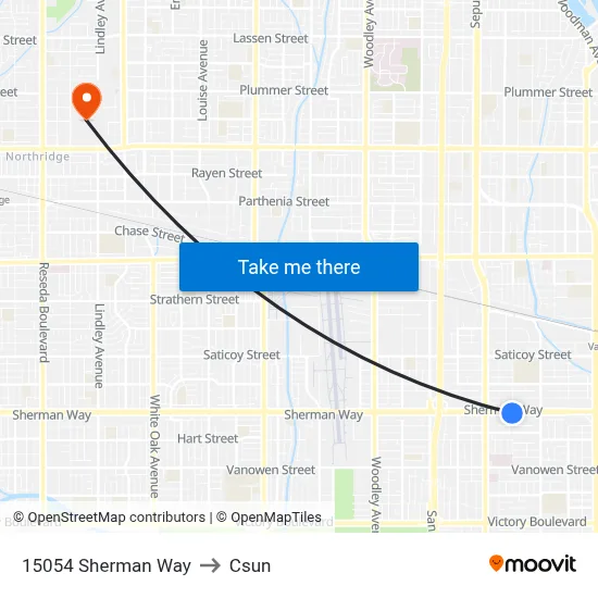 15054 Sherman Way to Csun map