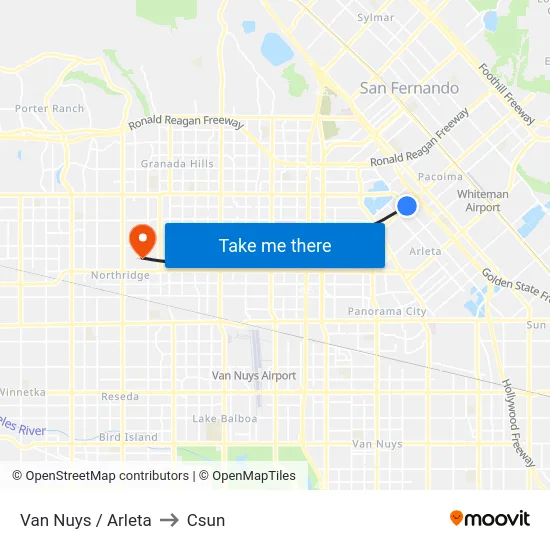 Van Nuys / Arleta to Csun map