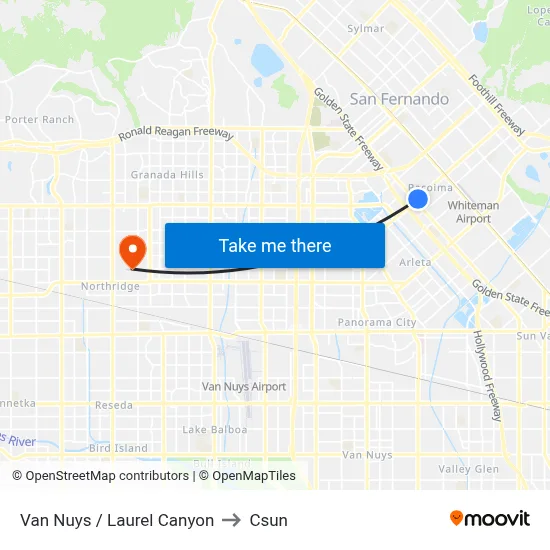 Van Nuys / Laurel Canyon to Csun map