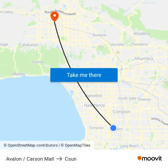 Avalon / Carson Mall to Csun map