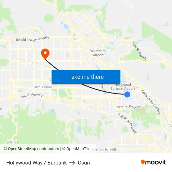 Hollywood Way / Burbank to Csun map